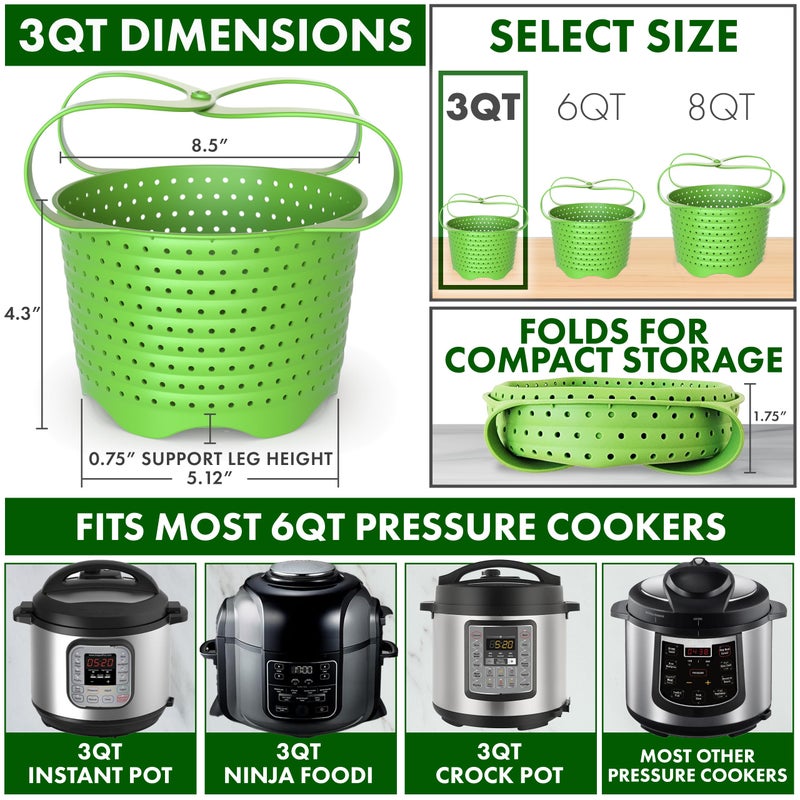 Avokado Silicone Steamer Basket for 3qt Instant Pot [6qt, 8qt avail], Ninja Foodi, Other Pressure Cookers - 100% Food Safe, BPA-Free, Dishwasher Safe Collapsible Vegetable Steamer Basket & Strainer - Image 3